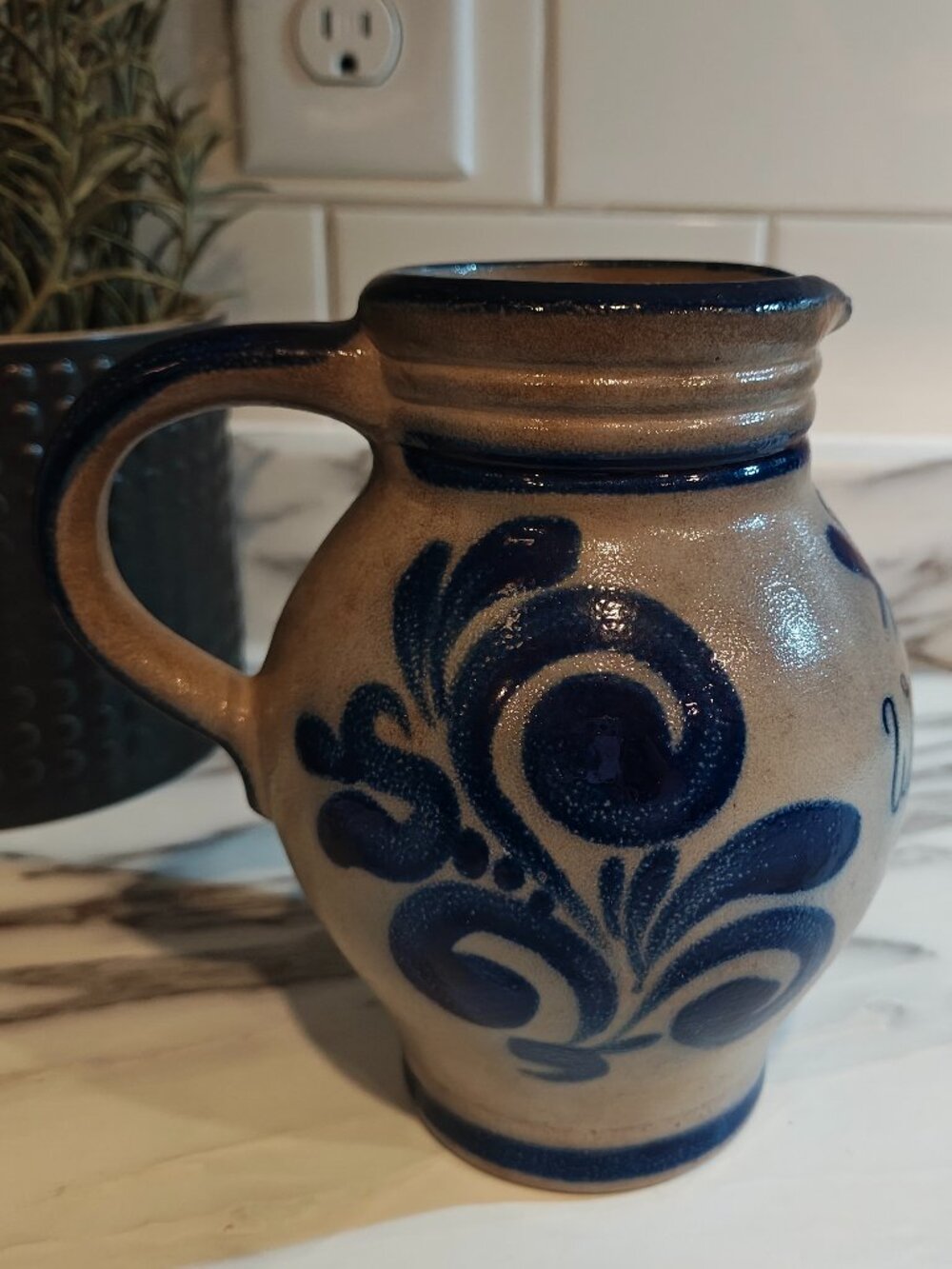 Vintage German Salt-Glazed Stoneware Pottery Handarbeit Stamp Made in Germany